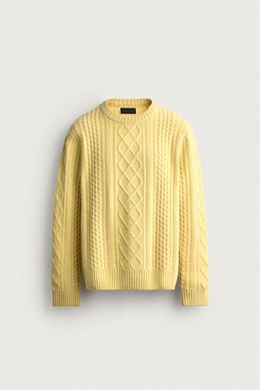 TEXTURED WOOL BLEND SWEATER — Lemon yellow 1