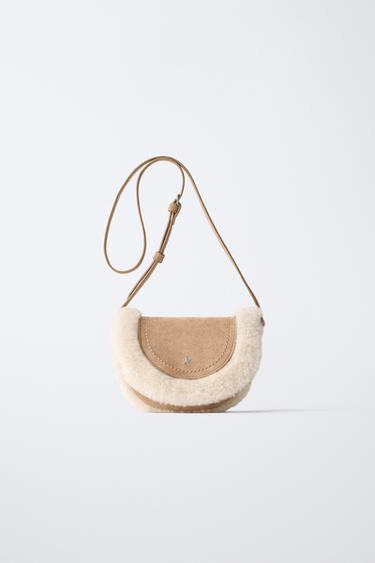 FAUX FUR FLAP CROSSBODY BAG — Brown 1