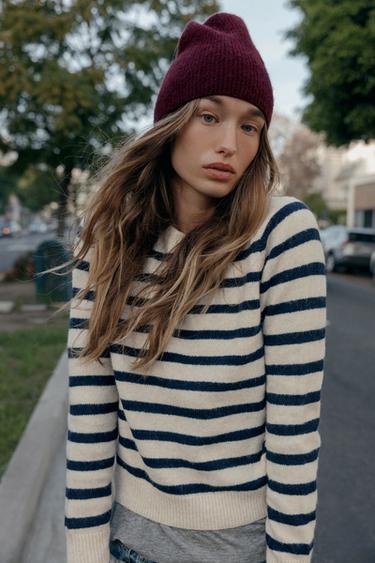 STRIPED KNIT JUMPER - Sand / Blue by Zara