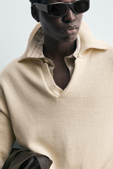 POLO EN MAILLE DE COTON - Écru de Zara - Image 7
