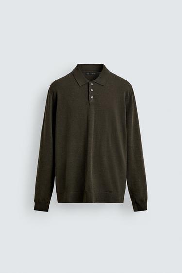 WOOL KNIT POLO SHIRT - Dark khaki by Zara