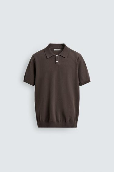 PLETENA POLO MAJICA KLASIČNEGA KROJA S TEKSTURO - Rjava od Zare