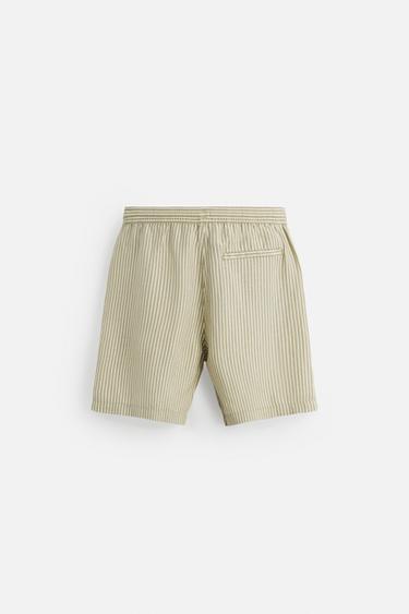 BERMUDA RAYURES LIN - VISCOSE - écru/vert kaki de Zara - Image 7