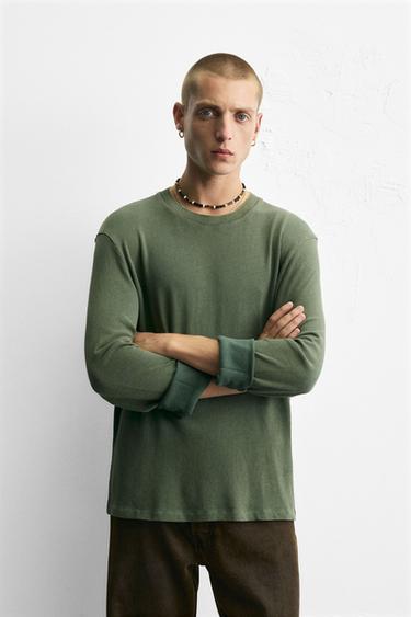 CAMISOLA DE ALGODÃO LAVADO - verde lavado da Zara
