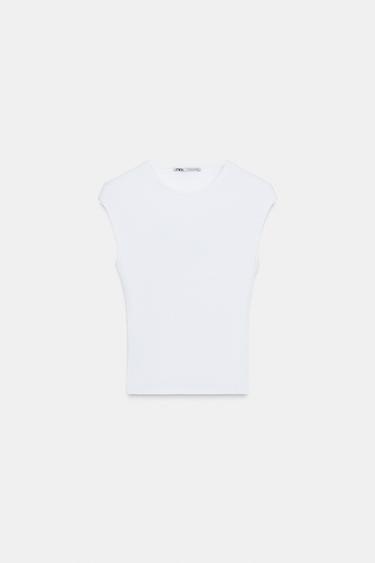 Zara RIB SHORT SLEEVE T-SHIRT - White