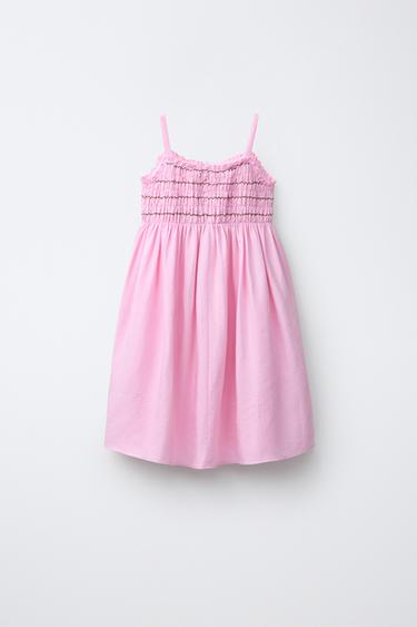 SMOCKED LINEN BLEND DRESS - Pink by Zara - Image 1