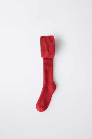 PLAIN RIBBED TIGHTS - Red by Zara