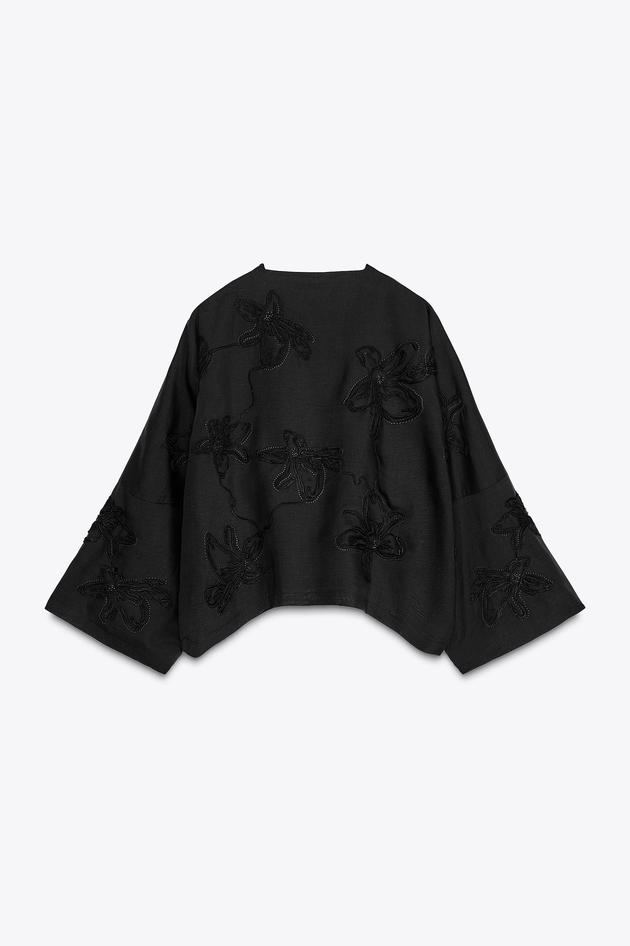 ZARA ビーズ付き花柄キモノ 5344/001 BEADED FLORAL KIMONO - Black | ZARA Australia