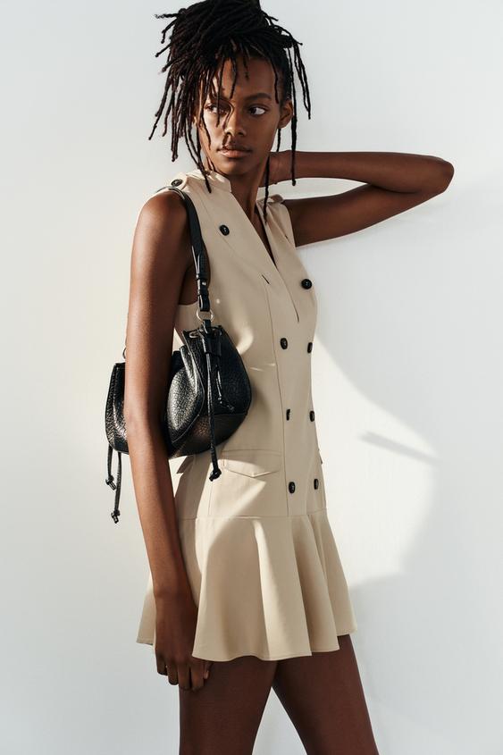 ボタン＆フリル ミニワンピース - ベージュ | ZARA Japan / 日本