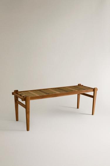MULTICOLOURED TEAK RATTAN BENCH - Green by Zara - Image 1