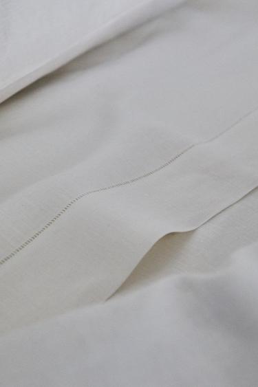 HEMSTITCHED LINEN FLAT SHEET - White by Zara - Image 4