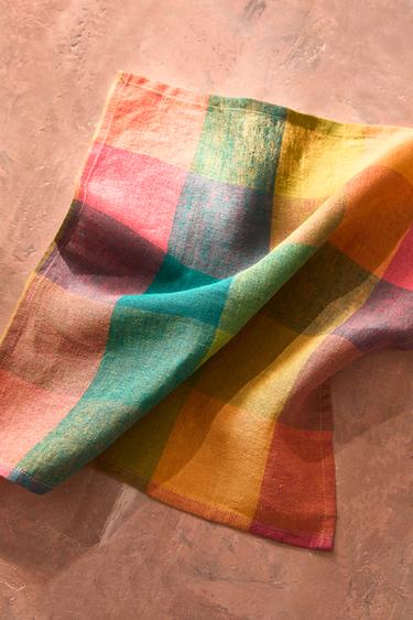 PACK OF MULTICOLOURED CHECK LINEN NAPKINS - Green by Zara - Image 5