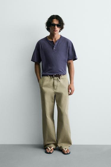 WIDE-LEG CHINO TROUSERS - Grey green by Zara