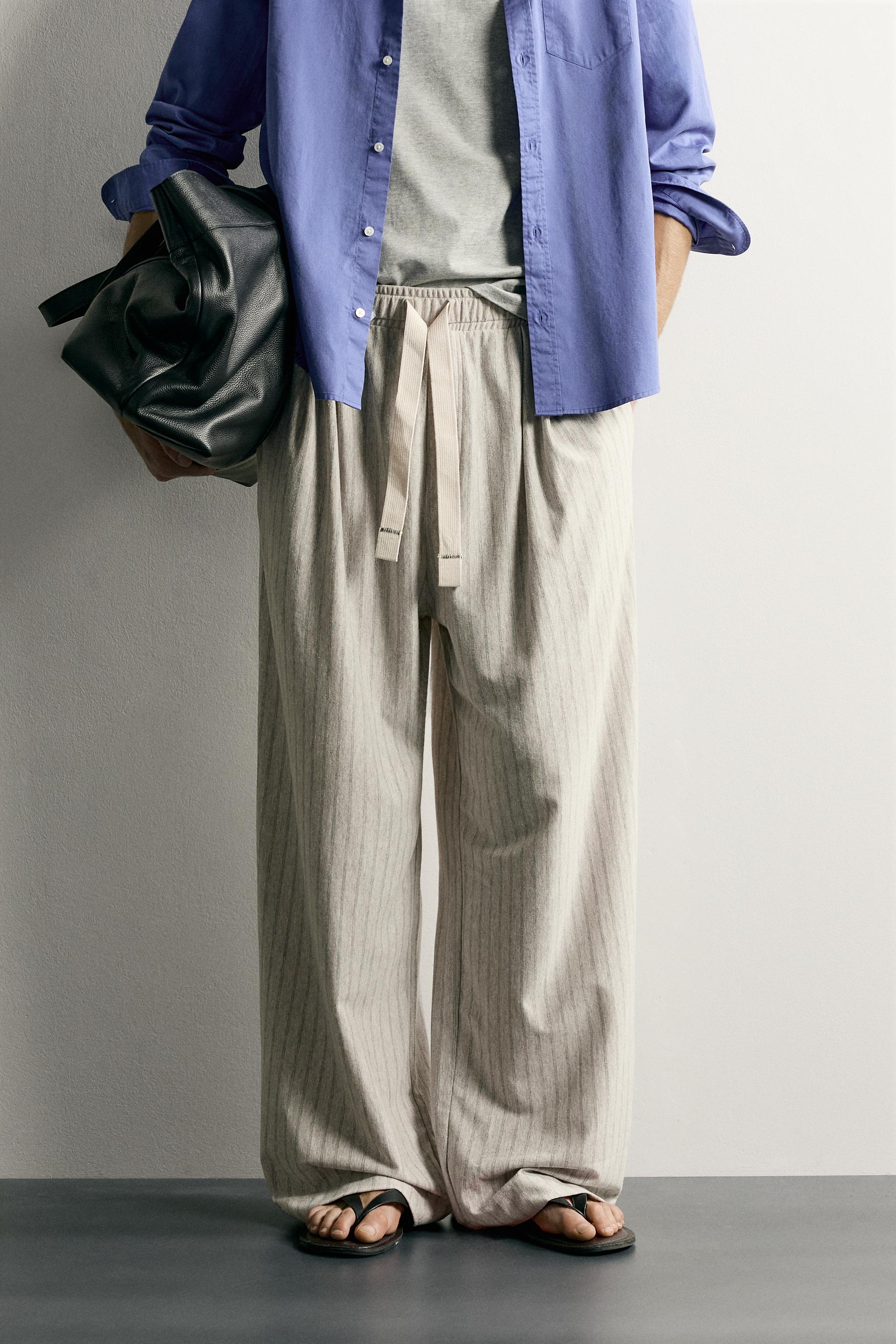 STRIPED RELAXED FIT PANTS - stone | ZARA United States