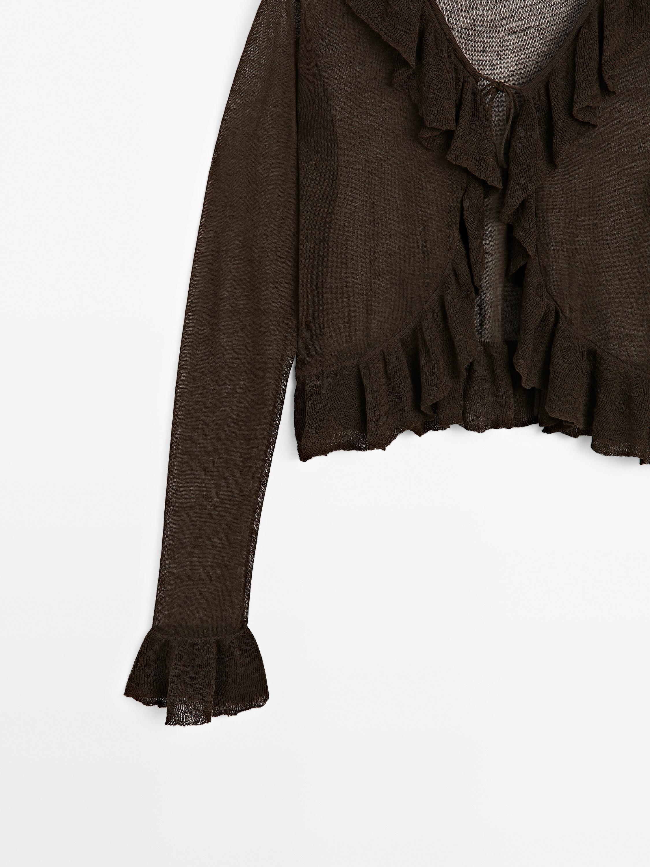 Linen blend ruffled cardigan