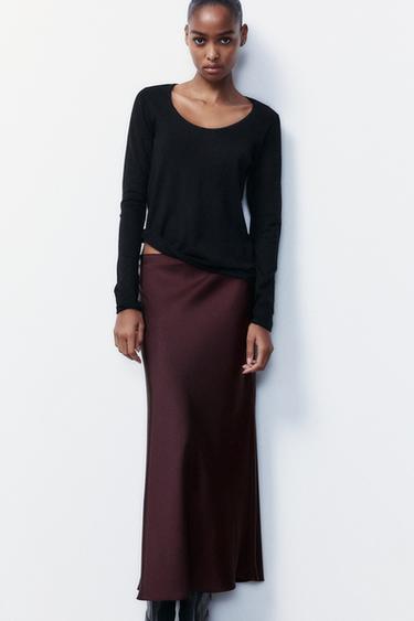 SATIN MIDI SKIRT - Burgundy by Zara - Image 1