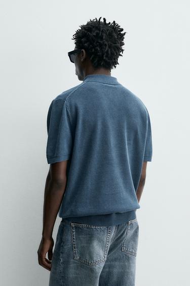 WASHED TEXTURED KNIT POLO SHIRT - Light indigo by Zara - Image 2
