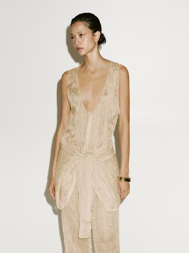 Zara Flowing shirt with pleated detail - Limited Edition - Biscuit