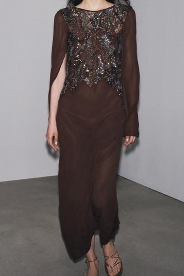ZW COLLECTION EMBROIDERED DRESS - Brown by Zara - Image 1