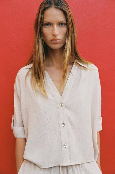 SHORT SLEEVE FLOWING SHIRT - Ecru by Zara