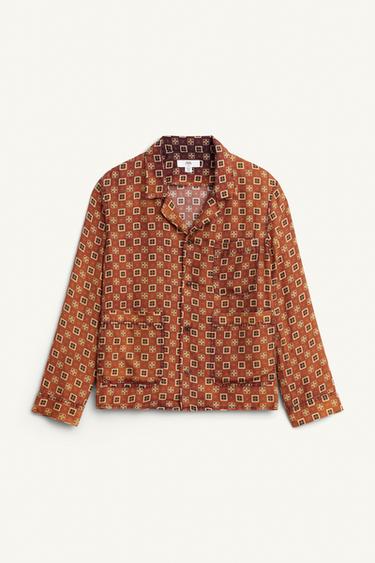 Zara LIMITED EDITION 100% SILK PRINTED SHIRT - Brick