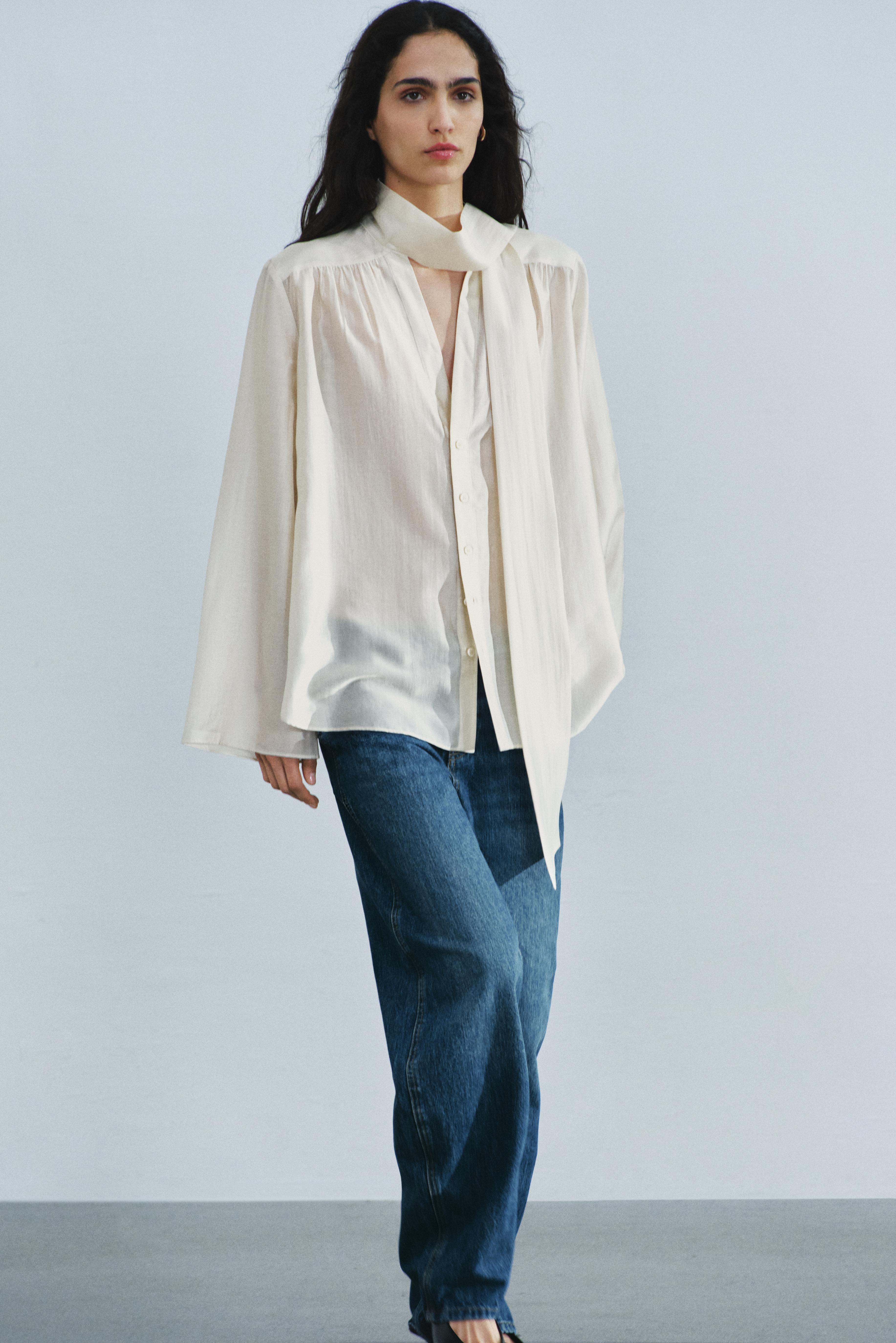 Zara ZW COLLECTION FULAR DETAYLI GÖMLEK görsel 4