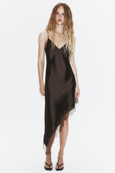 SATIN LACE DRESS - Leather by Zara