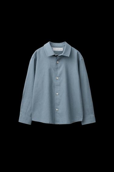 PLAIN LINEN BLEND SHIRT - Blue by Zara - Image 0
