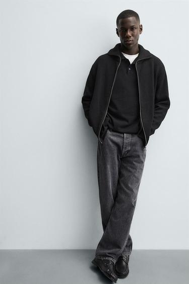 PURL KNIT CARDIGAN WITH ZIP - Black by Zara - Image 4