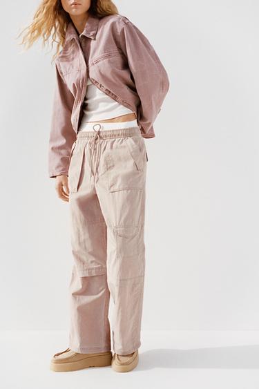 PANTALON CARGO EFFET DÉLAVÉ - Rose craie de Zara
