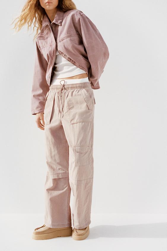 Zara Rib Texture Pink Pull On Pants Size L