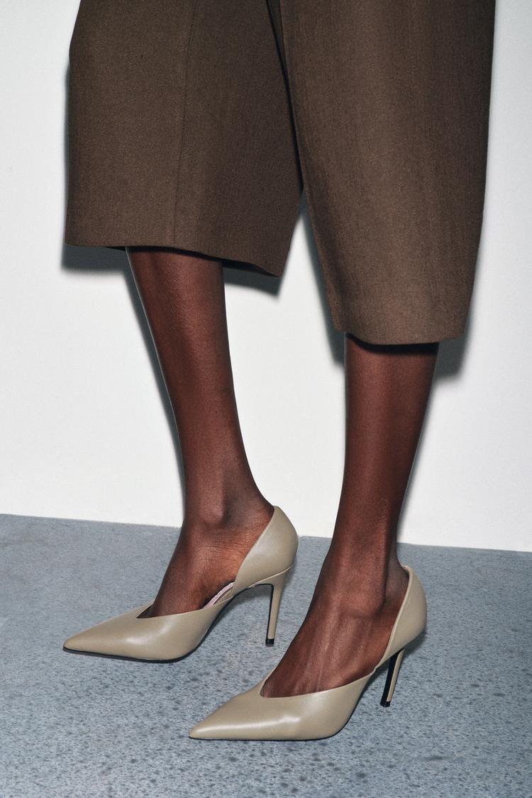 HIGH HEELED LEATHER SHOES Taupe Gray ZARA United States