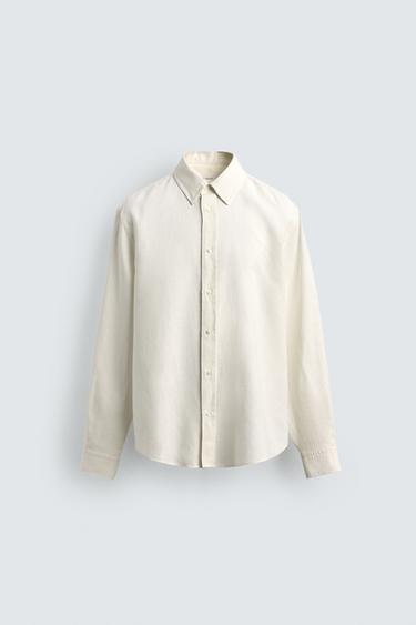 Zara 標準版麻棉襯衫 - 白色