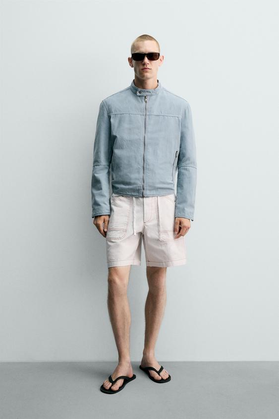 RELAXED FIT BERMUDASHORTS MED KONTRASTSTIKNINGER - knæk. hvid fra Zara - Billede 0