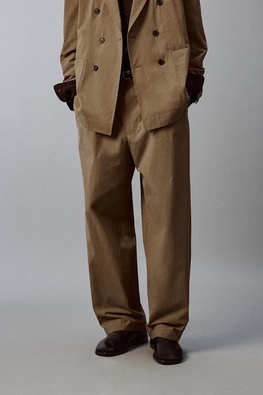 ШИРОК ПАНТАЛОН ОТ ТЕХНИЧЕСКИ ТЕКСТИЛ - Светъл естествен камилски цвят от Zara