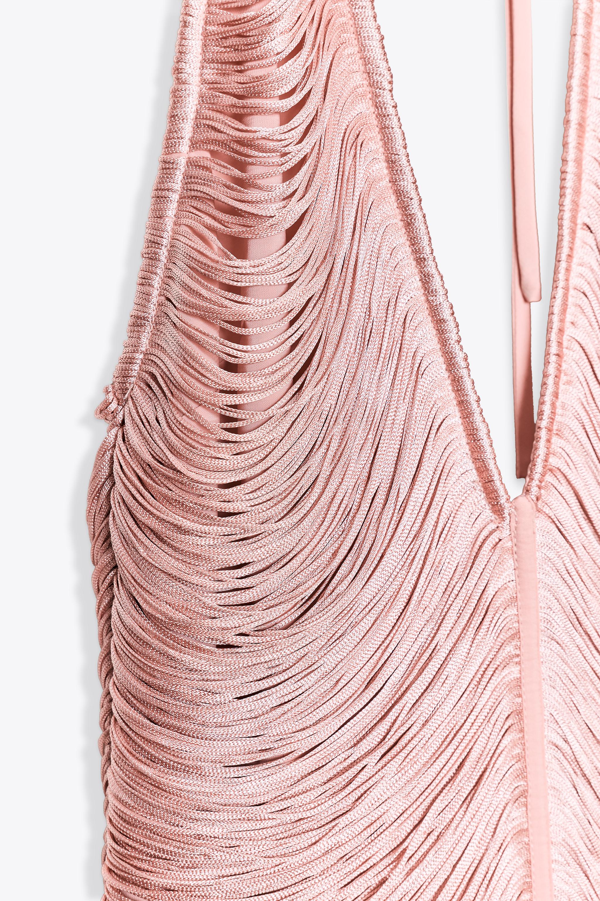 FRINGED HALTER MINI DRESS