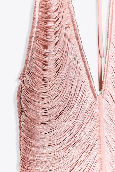 FRINGED HALTER SHORT DRESS - Pale pink by Zara - Image 5