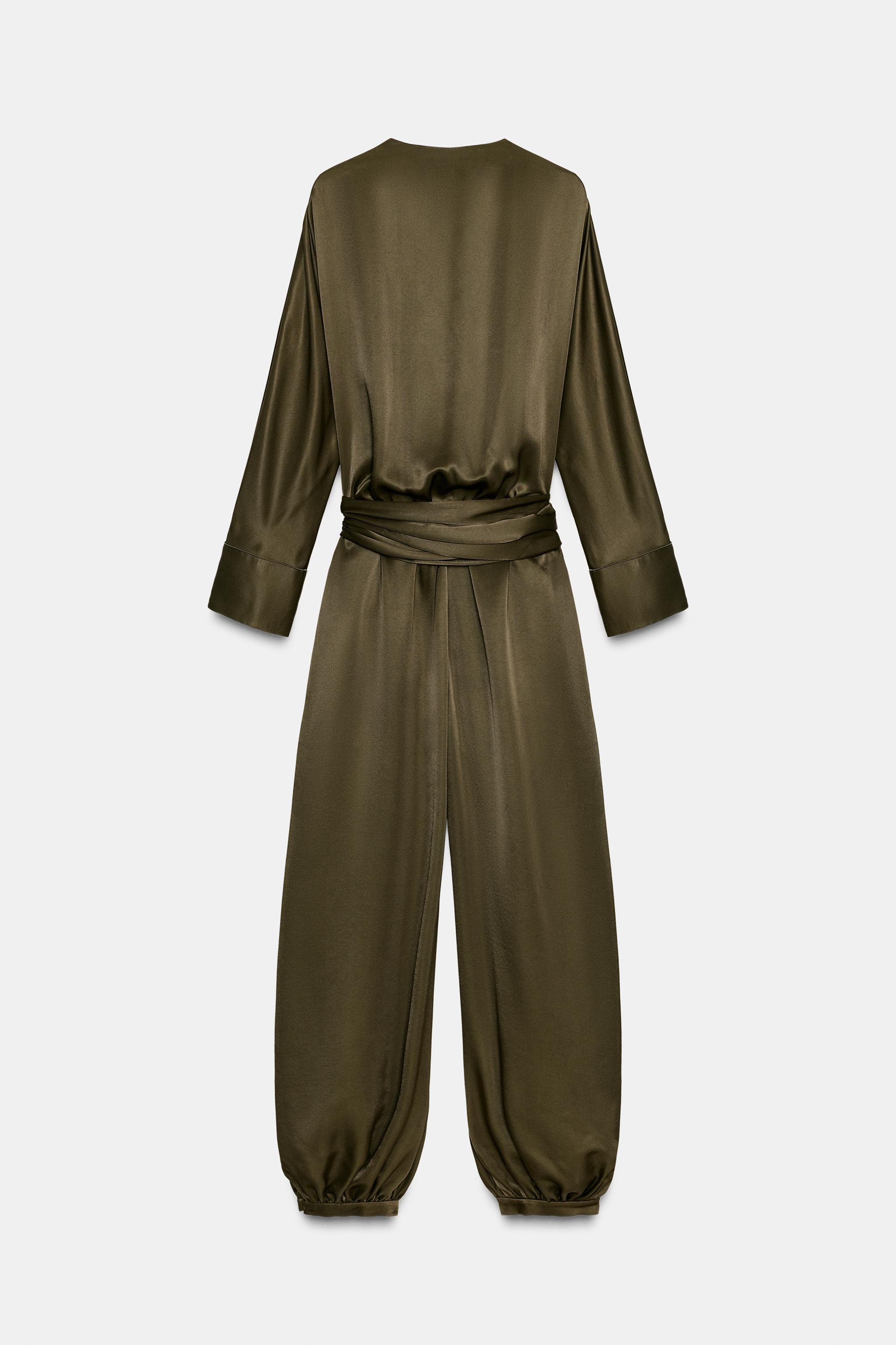 ZW COLLECTION SATIN EFFECT BLOOMER JUMPSUIT - Dark khaki | ZARA