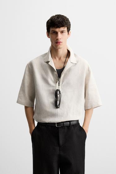 100% LINEN POLO SHIRT - Light beige by Zara - Image 1