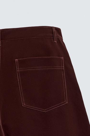 FLOCKED WIDE-LEG TROUSERS - Burgundy by Zara - Image 9