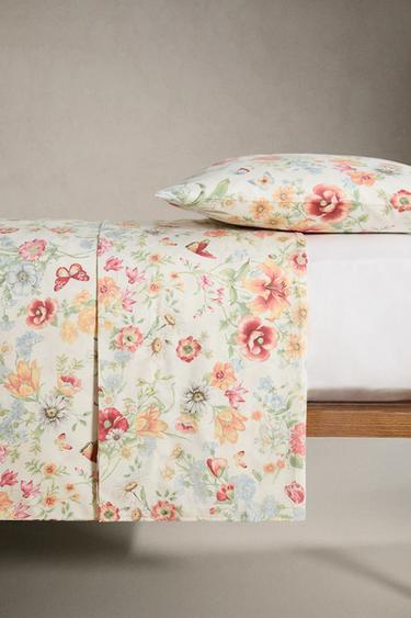 SATIN FLAT SHEET WITH FLORAL PRINT - Oyster-white by Zara - Image 2