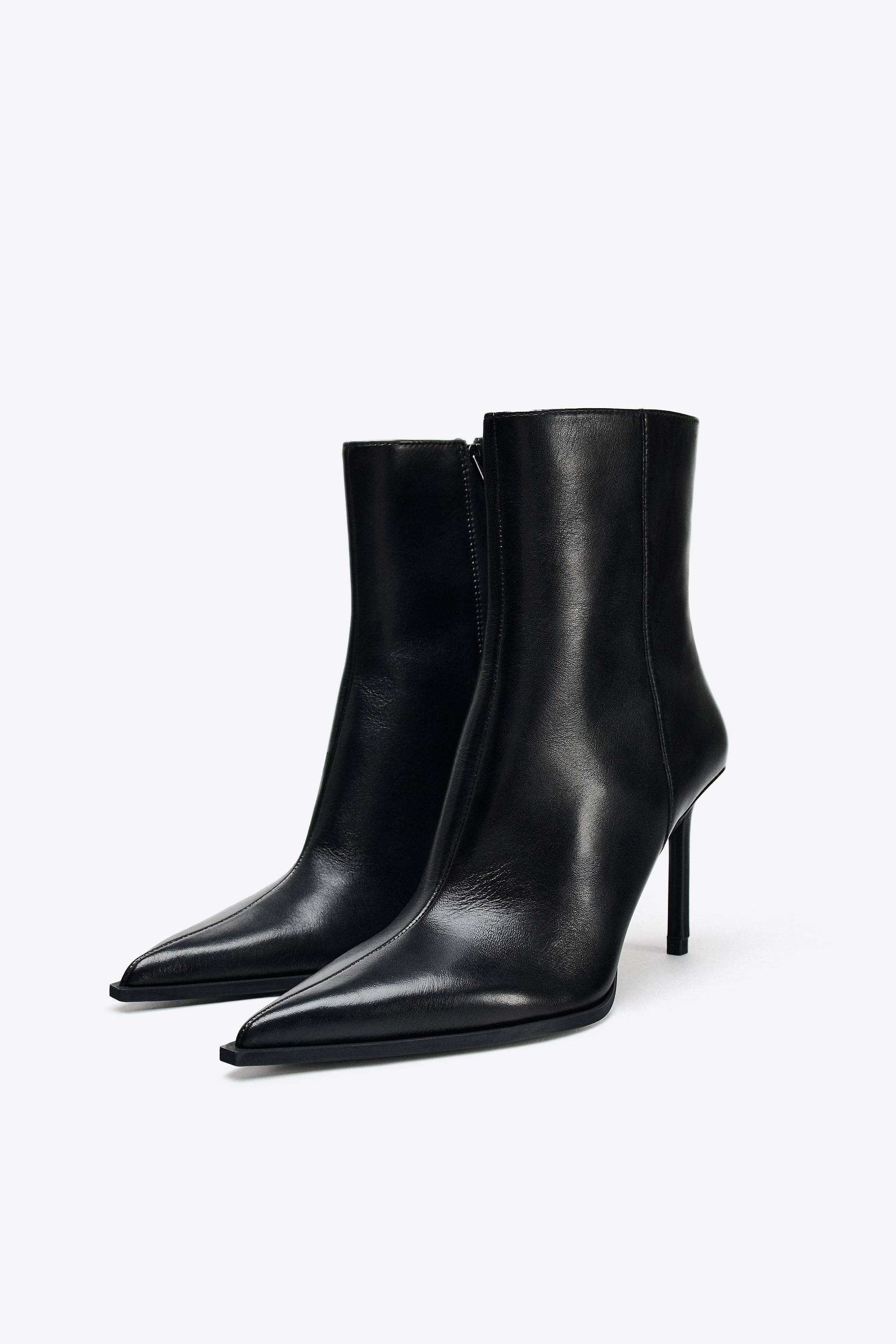 スティレットヒール仕様レザーアンクルブーツ - ブラック | ZARA