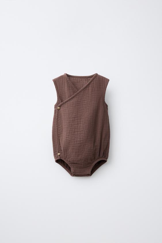 Zara 交叉紋理連身褲 - 棕色 - 圖片 0