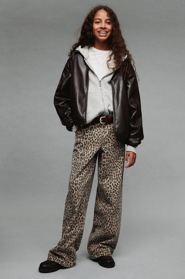 ANIMAL PRINT WIDE-LEG JEANS WITH STARS - Leopard by Zara
