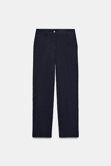PANTALON DROIT EFFET FROISSÉ - Bleu marine de Zara - Image 7