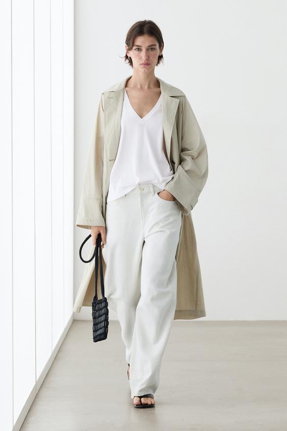 Flowing cropped fit V-neck T-shirt from Zara - $60