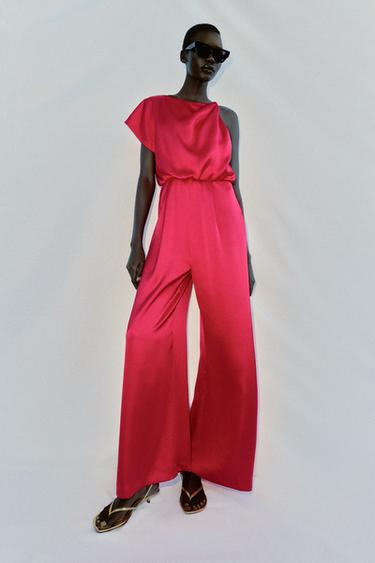 ASYMMETRISK SATINJUMPSUIT - fuchsia fra Zara - Billede 0