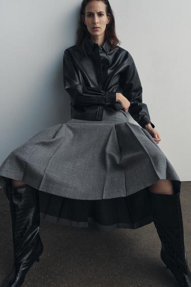100% WOOL BOX PLEAT SKIRT ZW COLLECTION - Grey marl by Zara