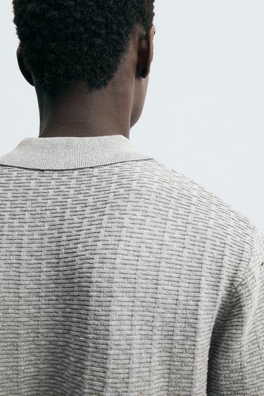 Zara TEXTURED KNIT POLO SHIRT - Gray marl
