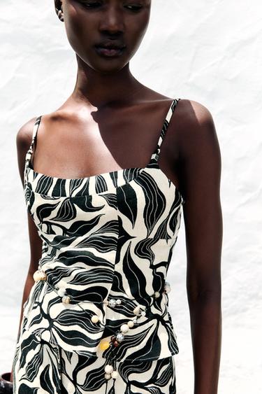 TOP IMPRIMÉ EN LIN - Noir / Écru de Zara - Image 4